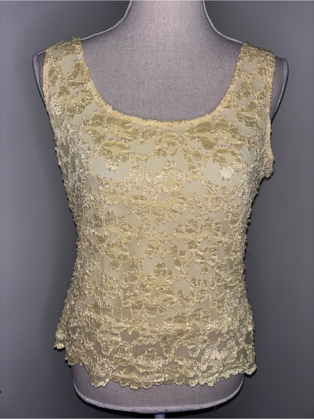 Hanky Panky butter yellow stretch mesh lace lined tank top camisole size Large